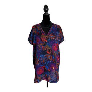 Diane Freis Vintage 80s Blouse Colorful Floral Abstract Tunic‎ Top Size M Artsy